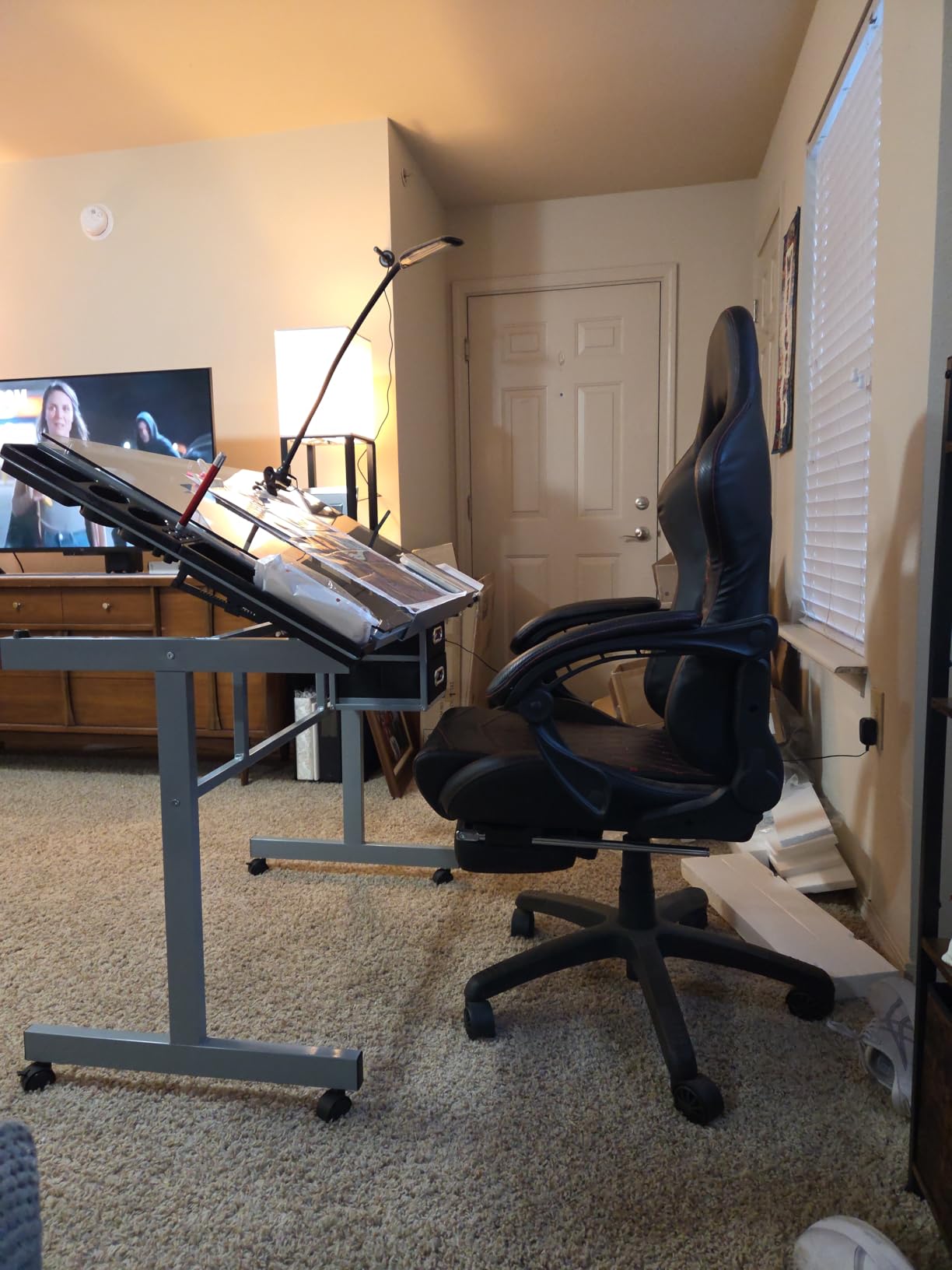 Yaheetech Glass Drafting Table with Storage, Adjustable Art Drawing Desk customer photo 1