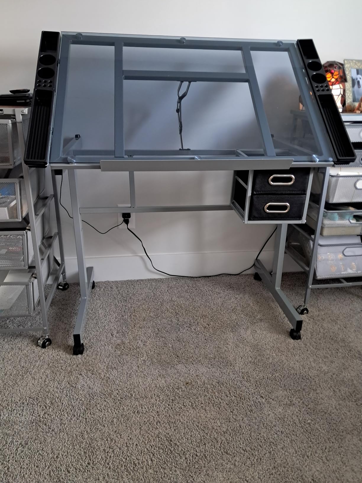 Yaheetech Glass Drafting Table with Storage, Adjustable Art Drawing Desk customer photo 2