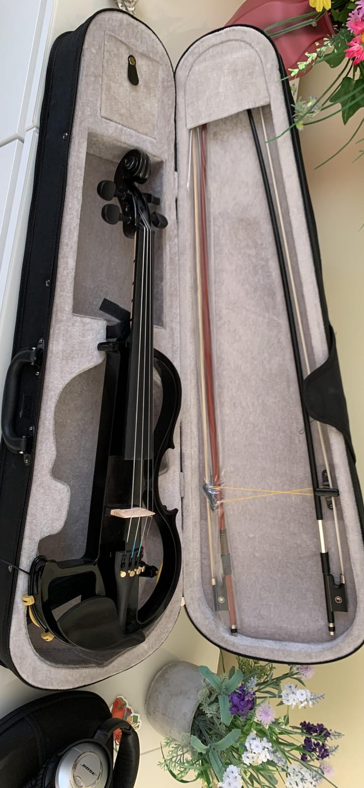 Vangoa Electric Violin 4/4 Full Size Silent Electronic Violin Fiddle, Black | Durable ebony fitting, upgraded pickup with headphone jack, solid wood, beginner Kit for adults teens quiet training practice customer photo 1