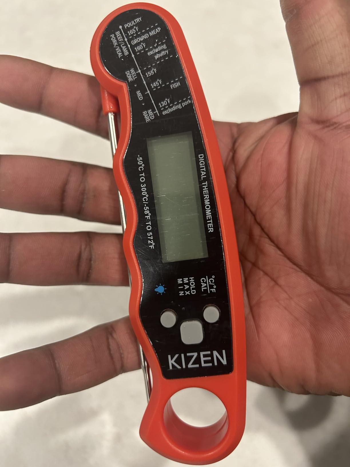 KIZEN Instant Read Meat Thermometer Digital - Food Thermometer for Cooking, Grill, Oven, BBQ - IP67 Rated Waterproof - Large Backlit Display and Magnetic Back customer photo 2
