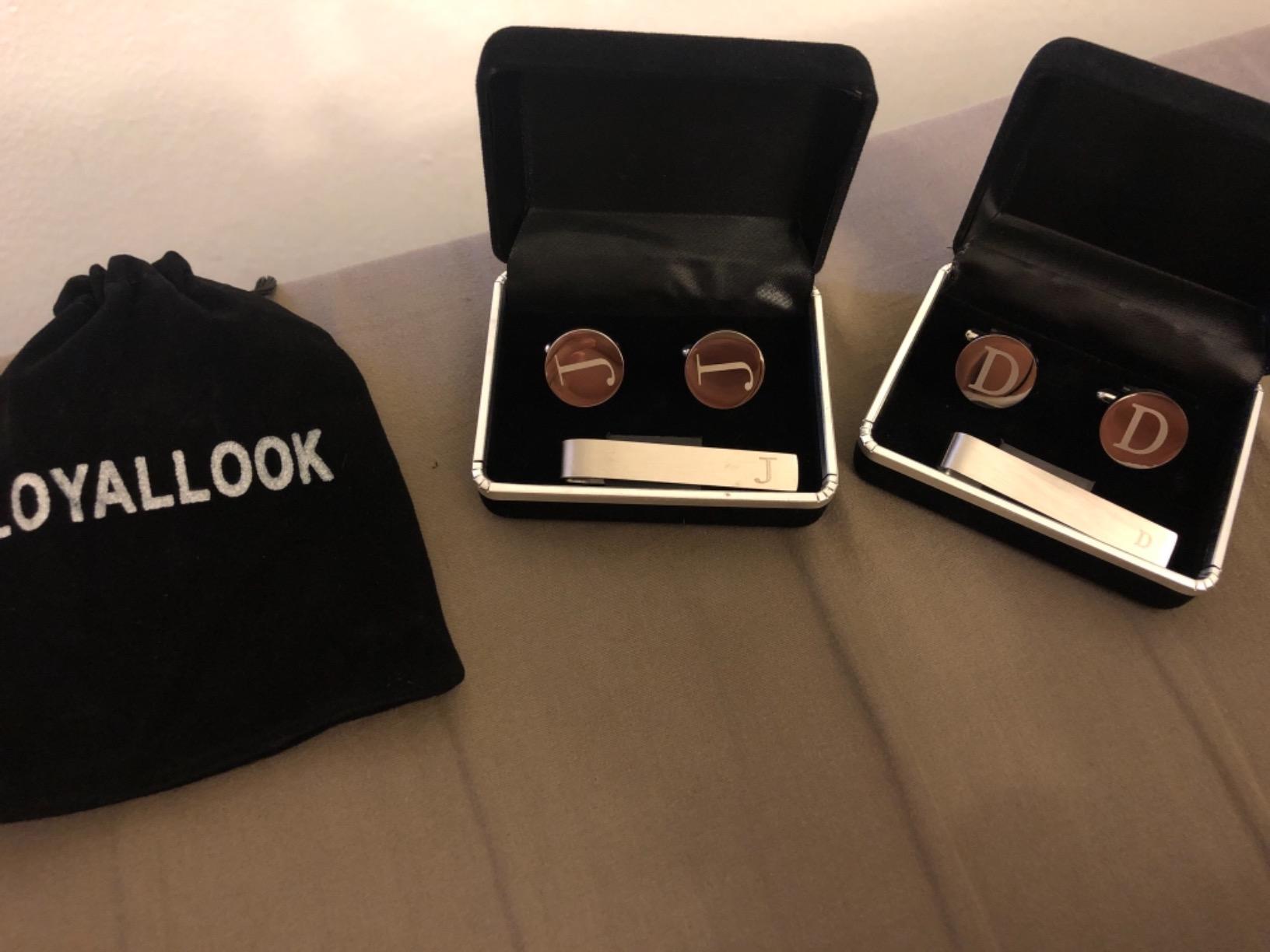 LOYALLOOK Initial Cuff Links Mens and Tie Clips for Men customer photo 1
