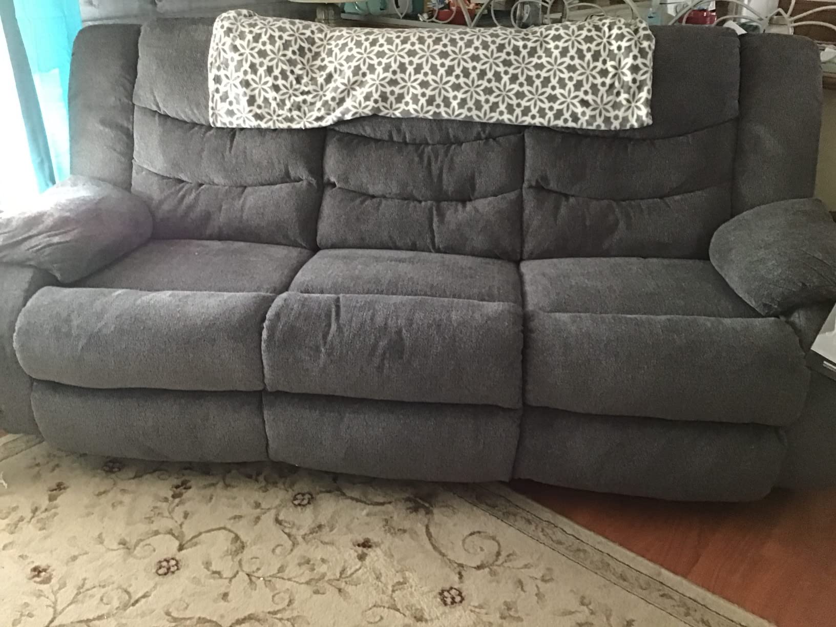 Signature Design by Ashley Manual Reclining Sofa Couch, Gray Chenille customer photo 1