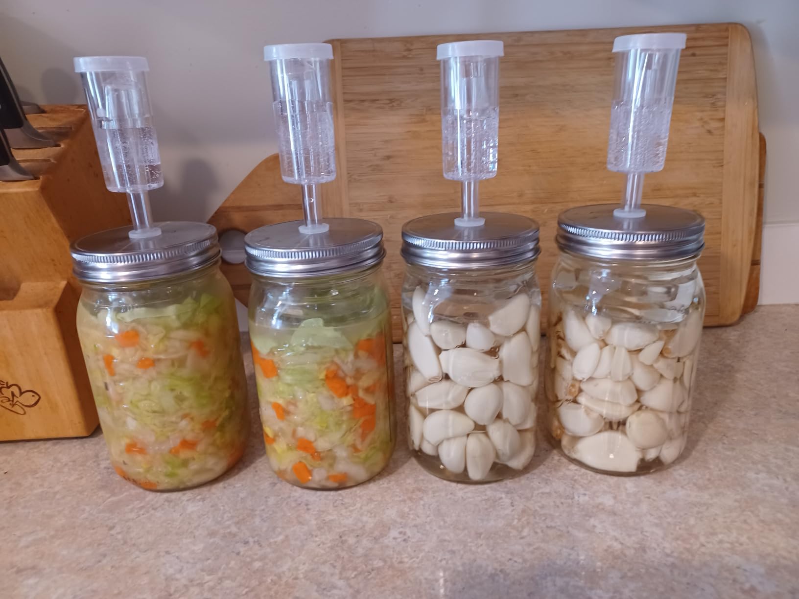 JILLMO Stainless Steel Fermentation Lids for Wide Mouth Mason Jars, 4 Pack | Fermenting Lids with Airlocks and Silicone Grommets for Easy Fermentation of Pickles, Kimchi and Sauerkraut, No Jars Included customer photo 1
