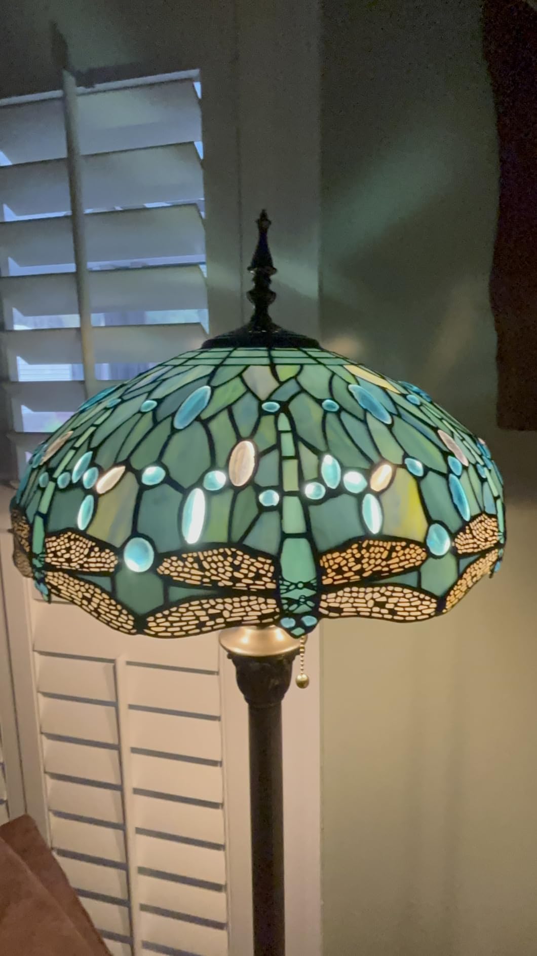 WERFACTORY Tiffany Floor Lamp Sea Blue Stained Glass Dragonfly Standing Reading Light 16X16X64 Inches Antique Pole Corner Lamp Decor Bedroom Living Room Home Office S147 Series customer photo 2