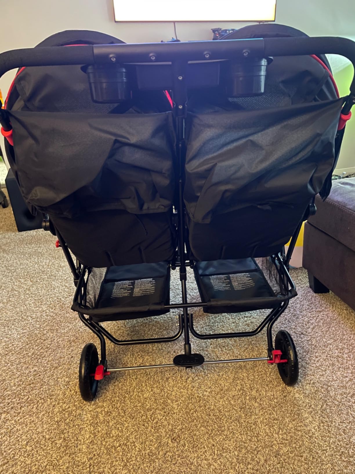 Kolcraft Cloud Plus Lightweight Double Stroller with Extra Storage, Red/Black customer photo 2