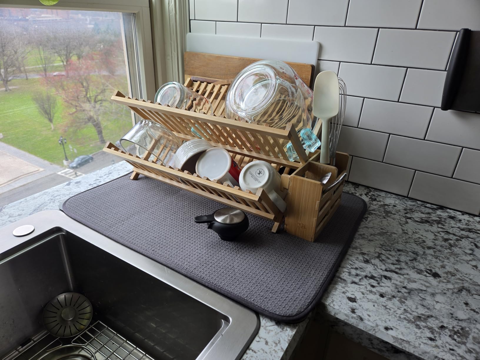 KitchenAid Large Capacity Full Size Rust Resistant Dish Rack with Angled Drain Board and Removable Flatware Caddy, Light Grey customer photo 1