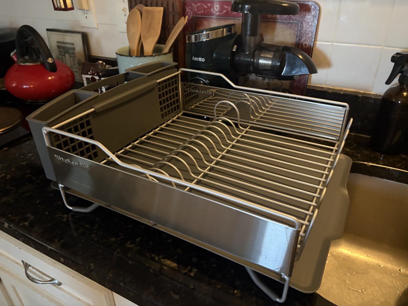 KitchenAid Large Capacity Full Size Rust Resistant Dish Rack with Angled Drain Board and Removable Flatware Caddy, Light Grey customer photo 2