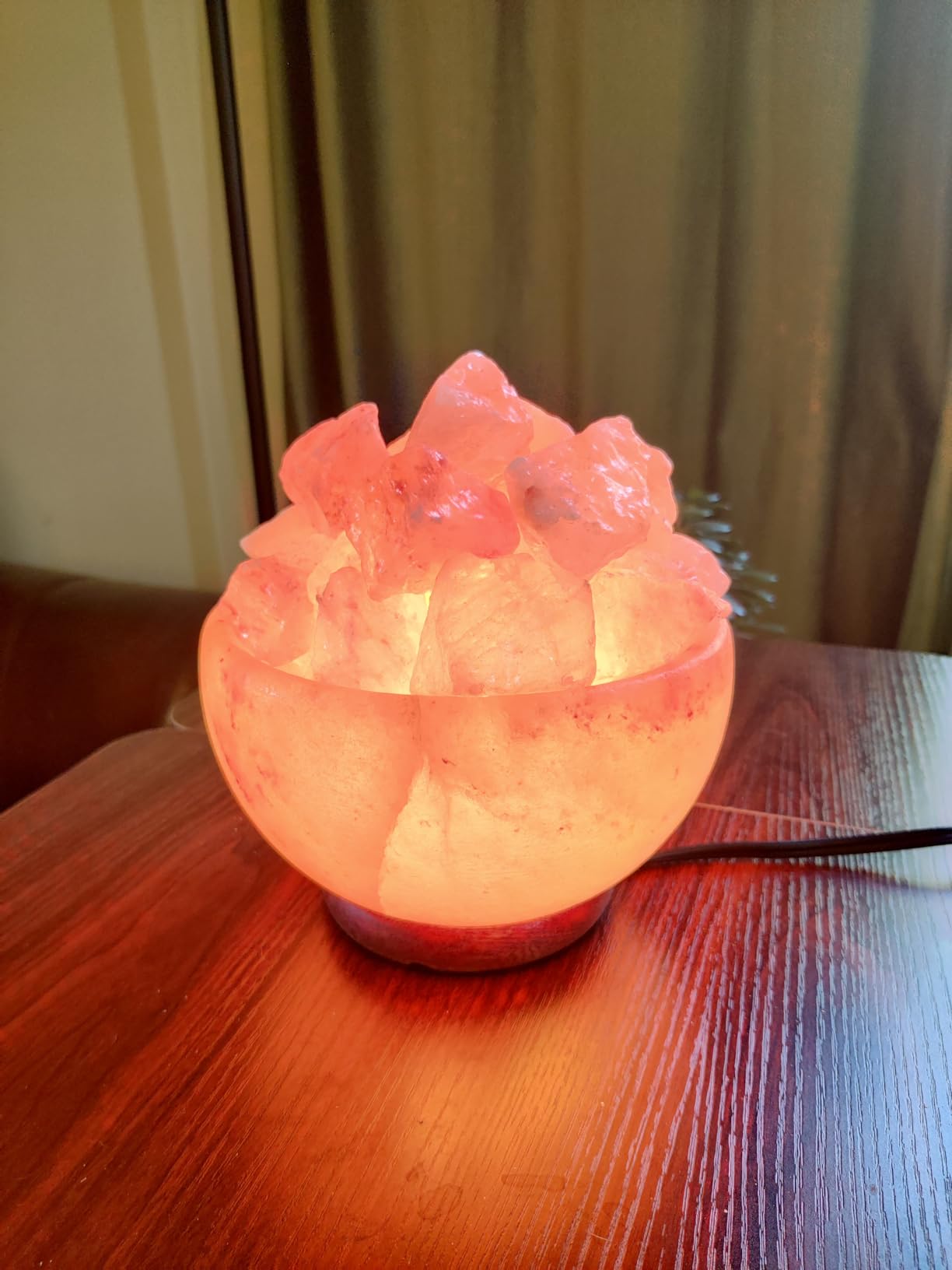 Spantik Himalayan Salt Lamp Bowl with Natural Crystal Chunks, Dimmer Cord and Classic Wood Base Premium Quality Authentic from Pakistan customer photo 2