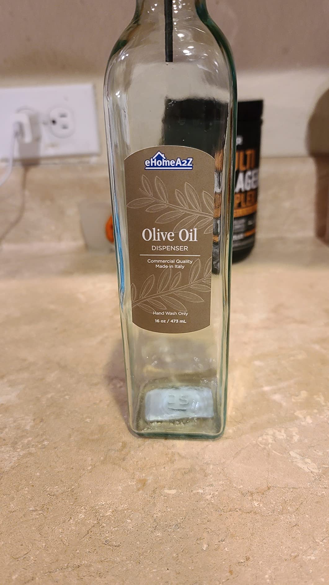 Olive Oil Dispenser Bottle - 16 oz, Made in Italy Glass Olive Oil and Vinegar Cruet with Stainless Steel Spout for Kitchen, Slight Green Tint (1, 473 ml) customer photo 1