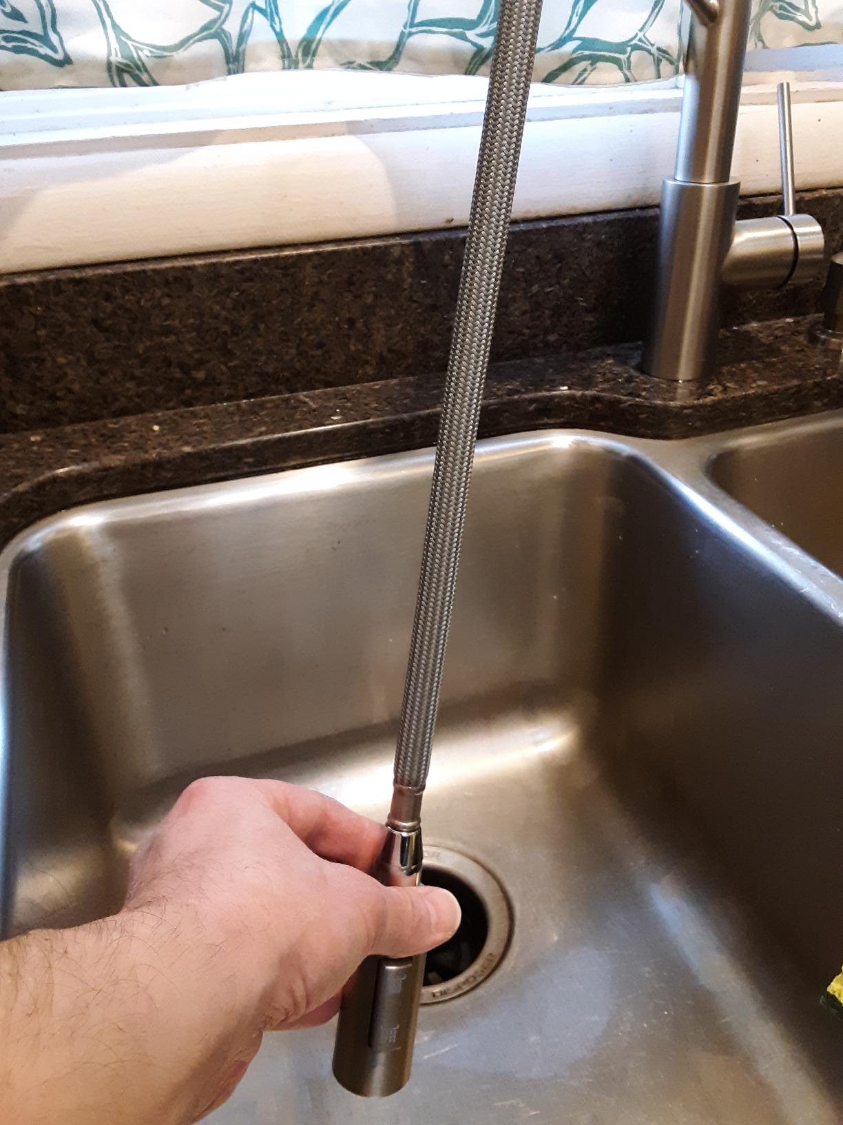 KRAUS Oletto Commercial Style Single Handle Pull Down Kitchen Faucet with QuickDock Top Mount Installation Assembly in Spot Free Stainless Steel, KPF-2631SFS customer photo 2