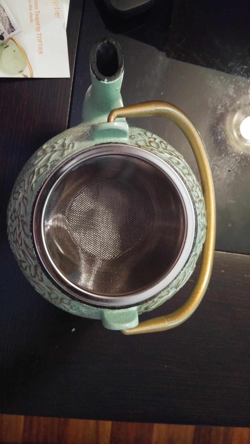 TOPTIER Japanese Teapot with Stainless Steel Infuser, Cast Iron Tea Kettle Stovetop Safe, Leaf Design Coated with Enameled Interior for 32 Ounce (950 ml), Light Green customer photo 1