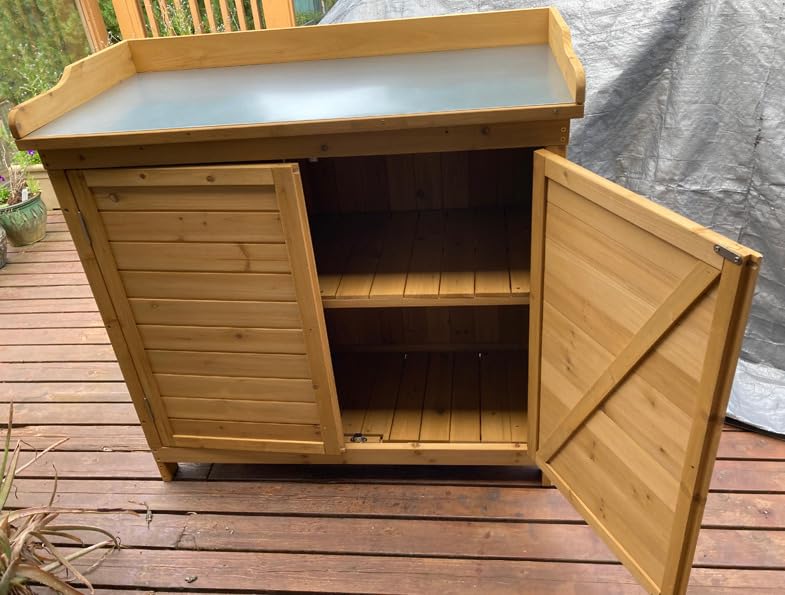 GDLF Outdoor Storage Cabinet with Work Bench, Garden Potting Table, Natural | 38.2
