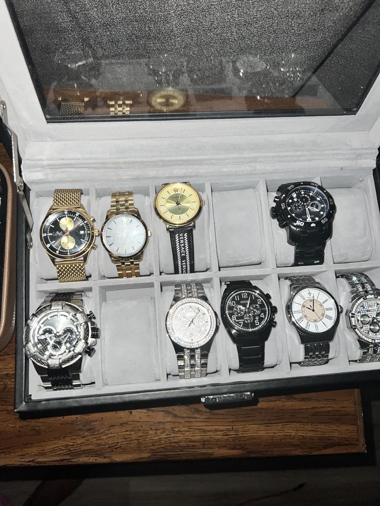 GUKA 12-Slot Watch Box Organizer with Glass Lid, 2-Tier Leather Case customer photo 1