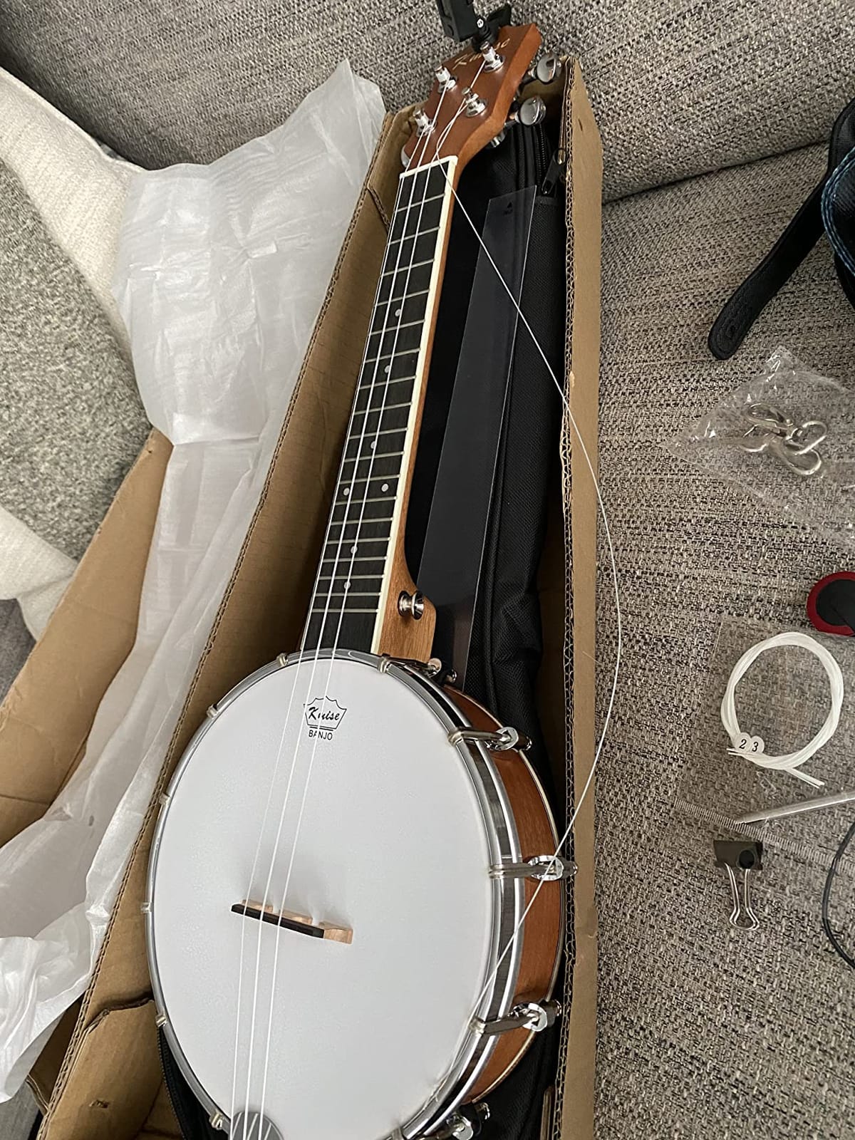 Banjo Ukulele Concert Size 23 Inch With Bag Tuner Strap Strings Pickup Picks Ruler Wrench Bridge (Beige) customer photo 1