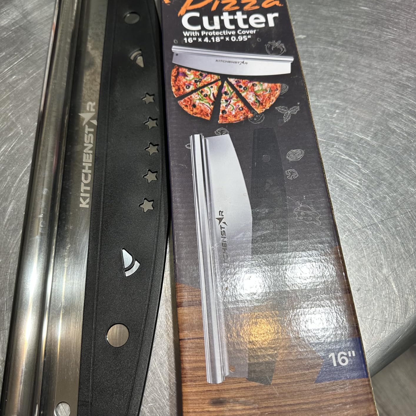 16-Inch Pizza Cutter Rocker Blade, 304 Stainless Steel Slicer Knife, Silver customer photo 1