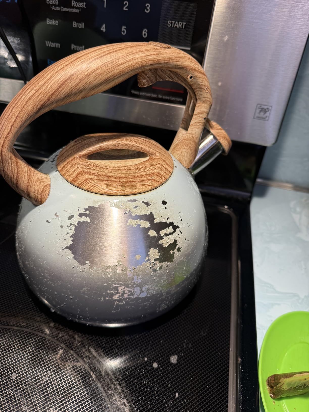 POLIVIAR Tea Kettle, 2.7 Quart Natural Stone Finish with Wood Pattern Handle Loud Whistle Food Grade Stainless Steel Teapot, Anti-Hot Handle and Anti-Rust, Suitable for All Heat Sources (JX2018-GR20) customer photo 2