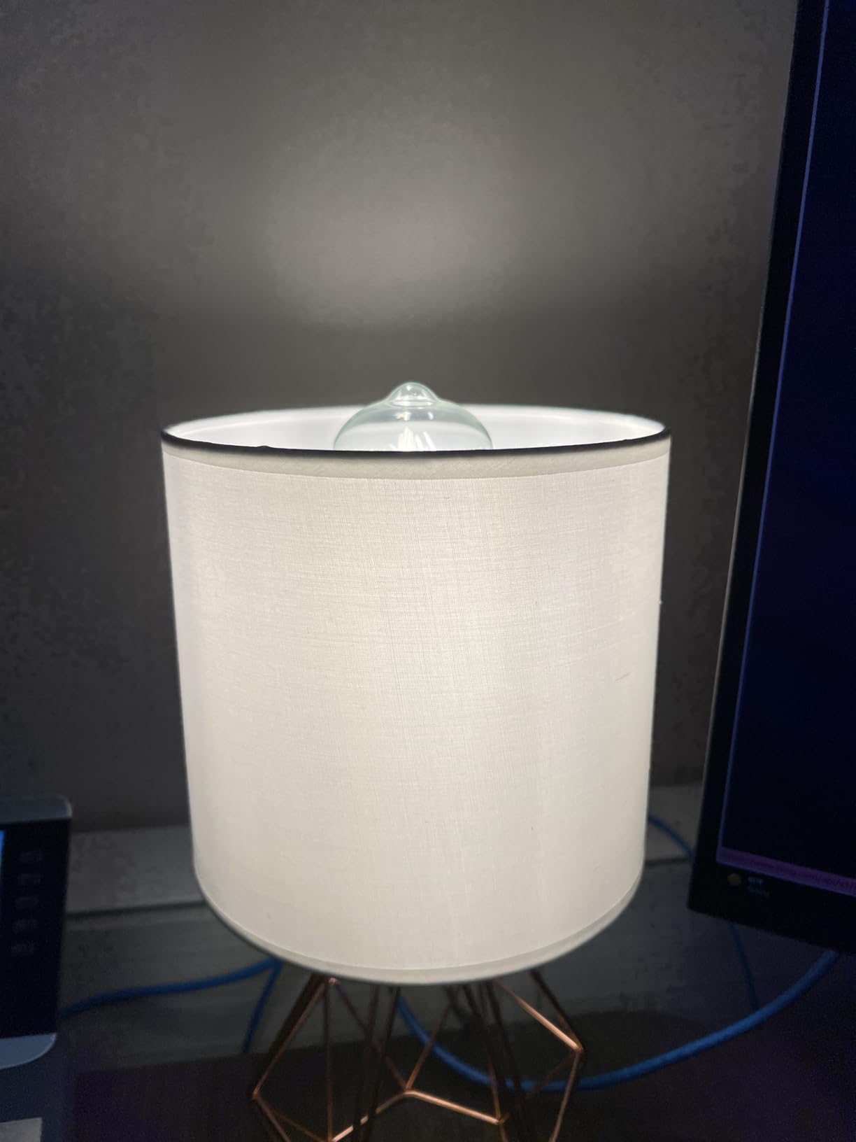 Gold Modern Hollow Out Base Bedroom Small Table Lamp,Bedside Nightstand Lamp with Geometric Metal Base White Fabric Shade,Cute Desk Lamp for Kids Living Room customer photo 1