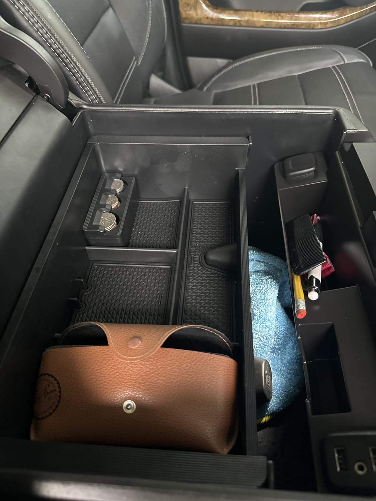 Center Console Organizer Tray Compatible with 2014-2018 GMC Sierra Accessories, (2015-2020) Yukon/Chevy Tahoe Silverado Suburban, Armrest Storage Box Replaces 22817343(Black) customer photo 2