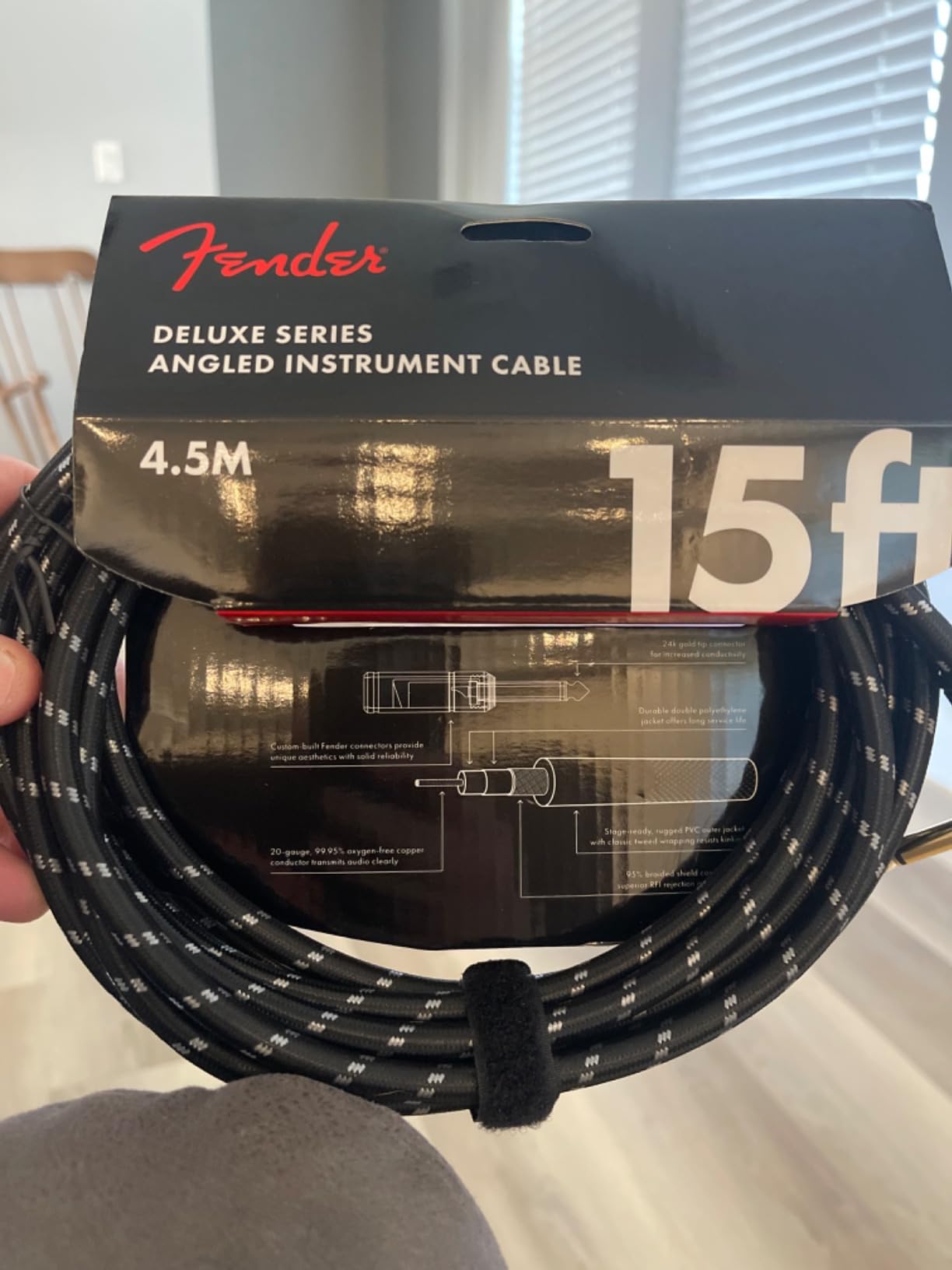 Fender Deluxe Series Instrument Cable, Guitar Cable, Guitar Accessories, Straight/Angle, Black Tweed, 10ft customer photo 2