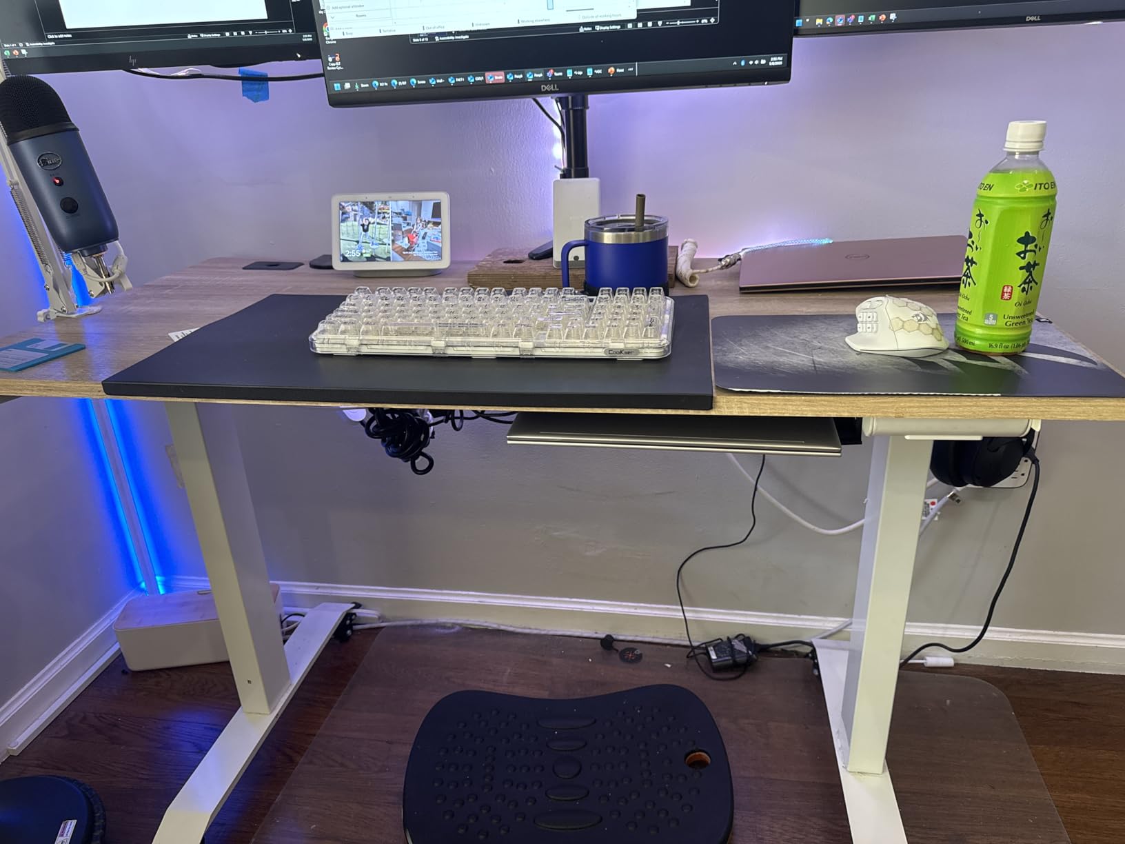 SHW 55 x 28 Electric Height Adjustable Standing Desk w/Drawer, Maple | w/ Memory Presets and Cable Management | Drawer with adjustable compartments | Hanging Hooks customer photo 1