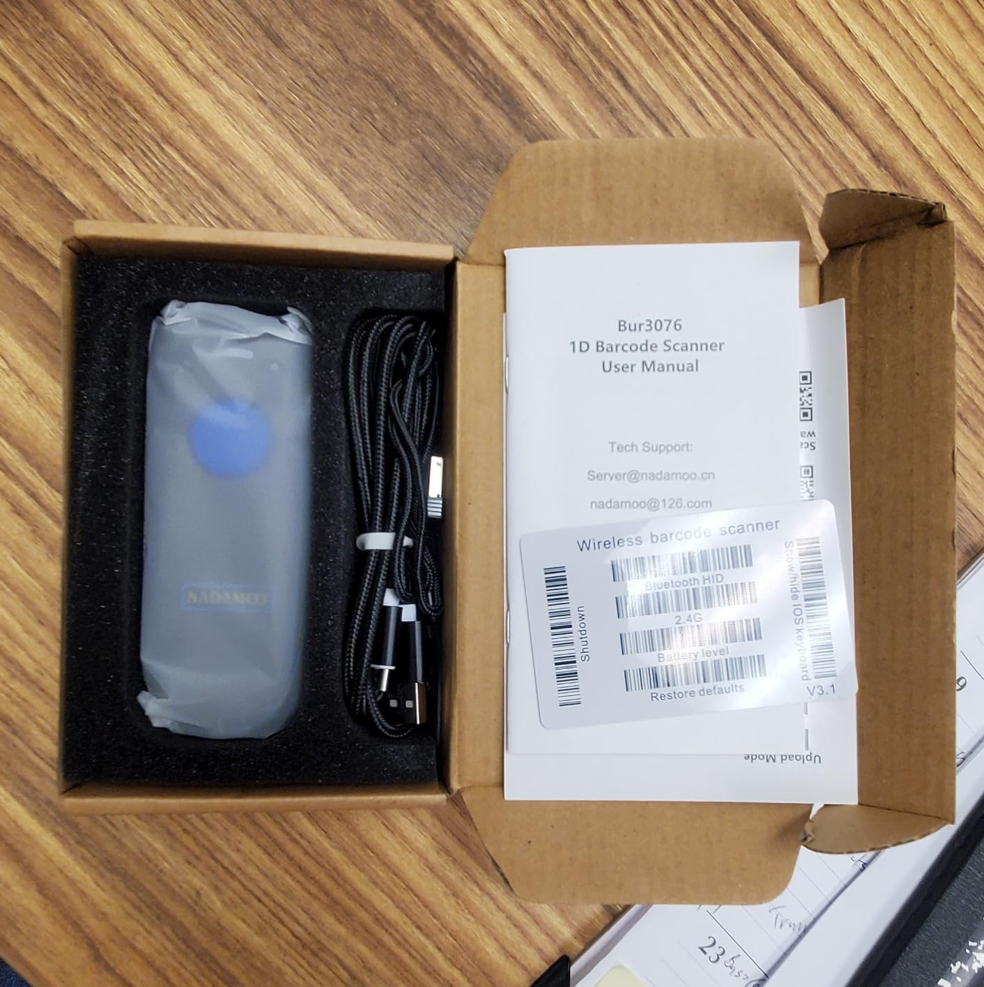 NADAMOO Wireless 2D Barcode Scanner Compatible with Bluetooth, 2.4G Wireless & USB Wired Connection, Portable Bar Code Scanner for Inventory Library CMOS Image Reader for Tablet PC, Read 1D 2D QR Code customer photo 1