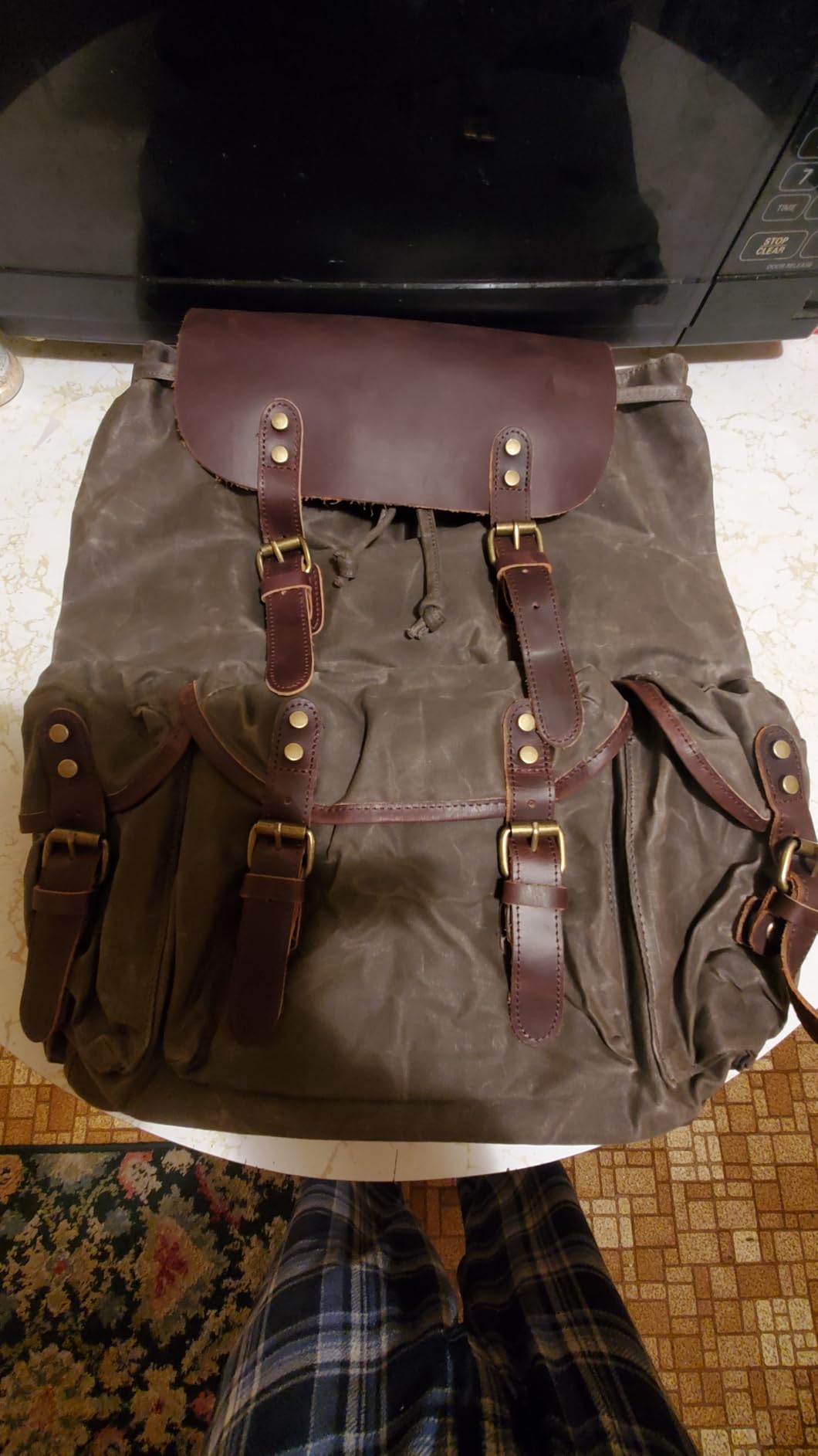 WUDON Leather Backpack for Men, Waxed Canvas Shoulder Rucksack Carry-On Travel Backpack customer photo 1
