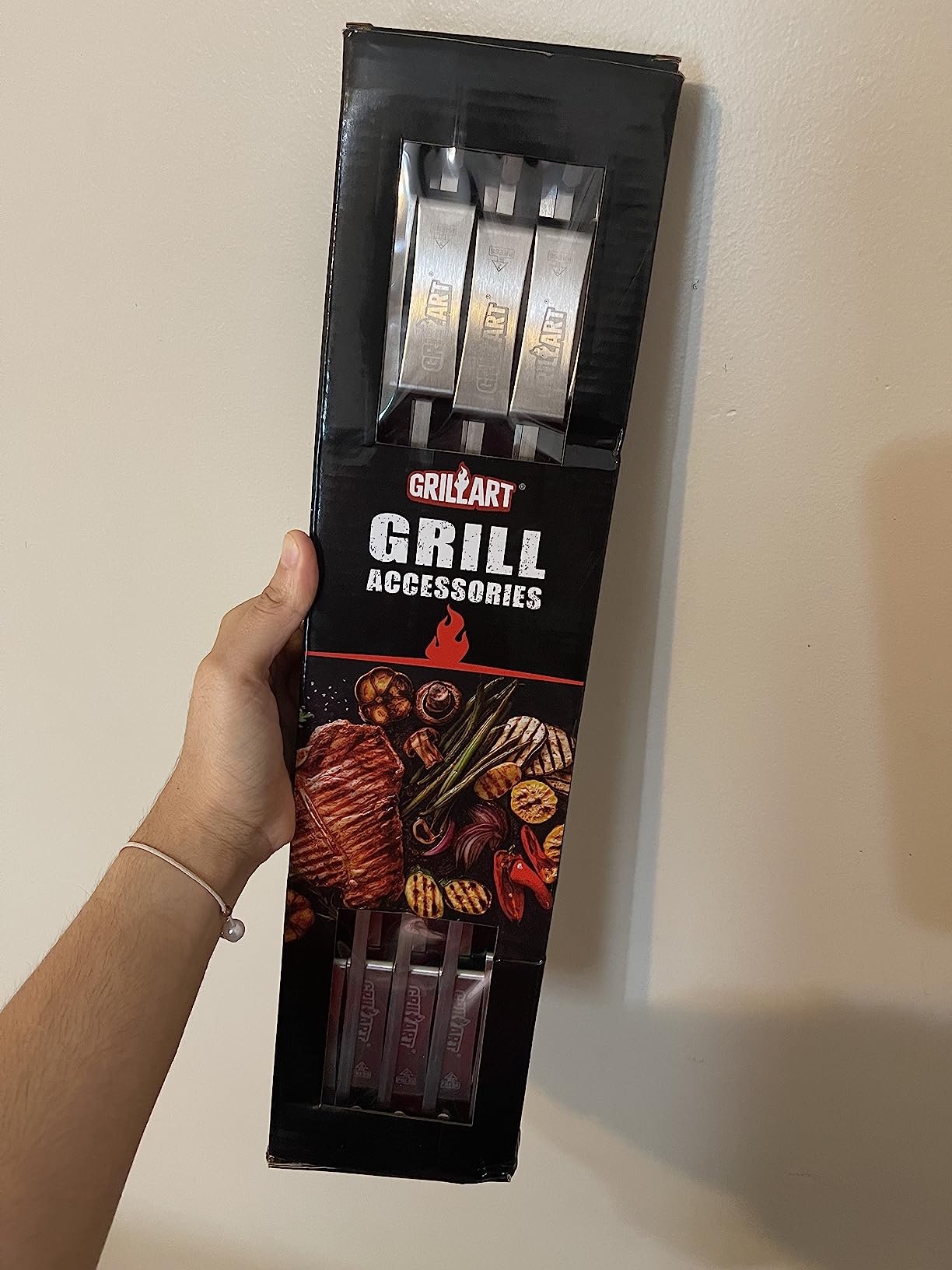 GRILLART Kabob Skewers for Grilling - Metal Skewer for Kabobs with Slider - Flat BBQ Skewer Stainless Steel - 17