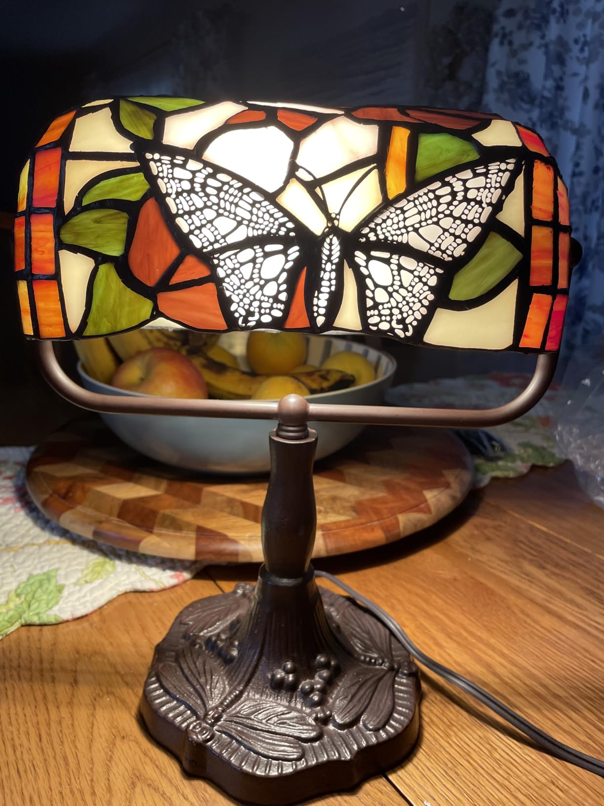 Lavish Home Tiffany Style Bankers Desk Lamp with Stained Glass Shade, Brown customer photo 2