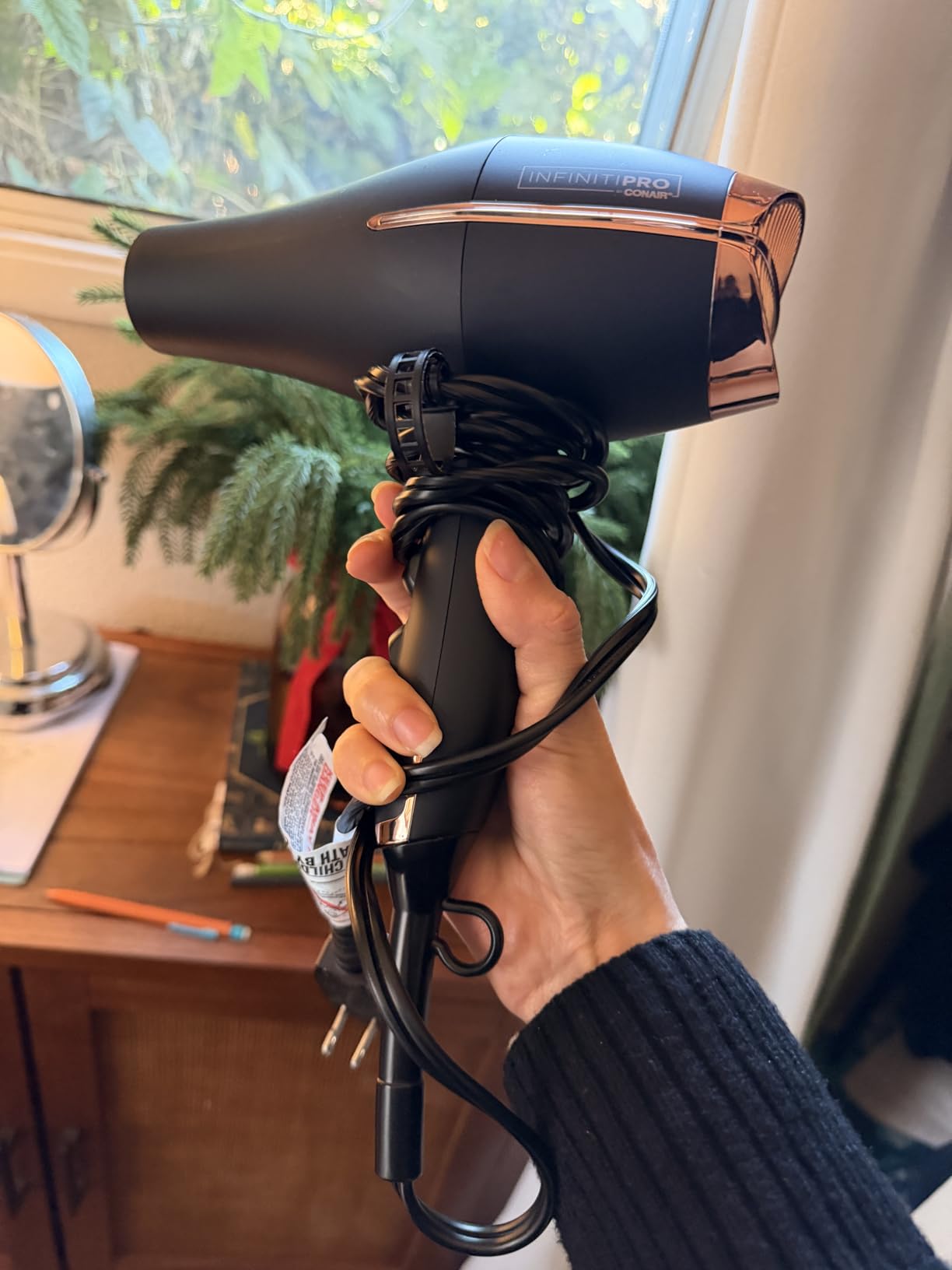 Conair InfinitiPRO Hair Dryer with Diffuser & Concentrator, 1875W, Black | Ceramic blow dryer for all hair types with no-slip grip, multiple heat/speed settings, and a 6-foot cord for flexible styling customer photo 2