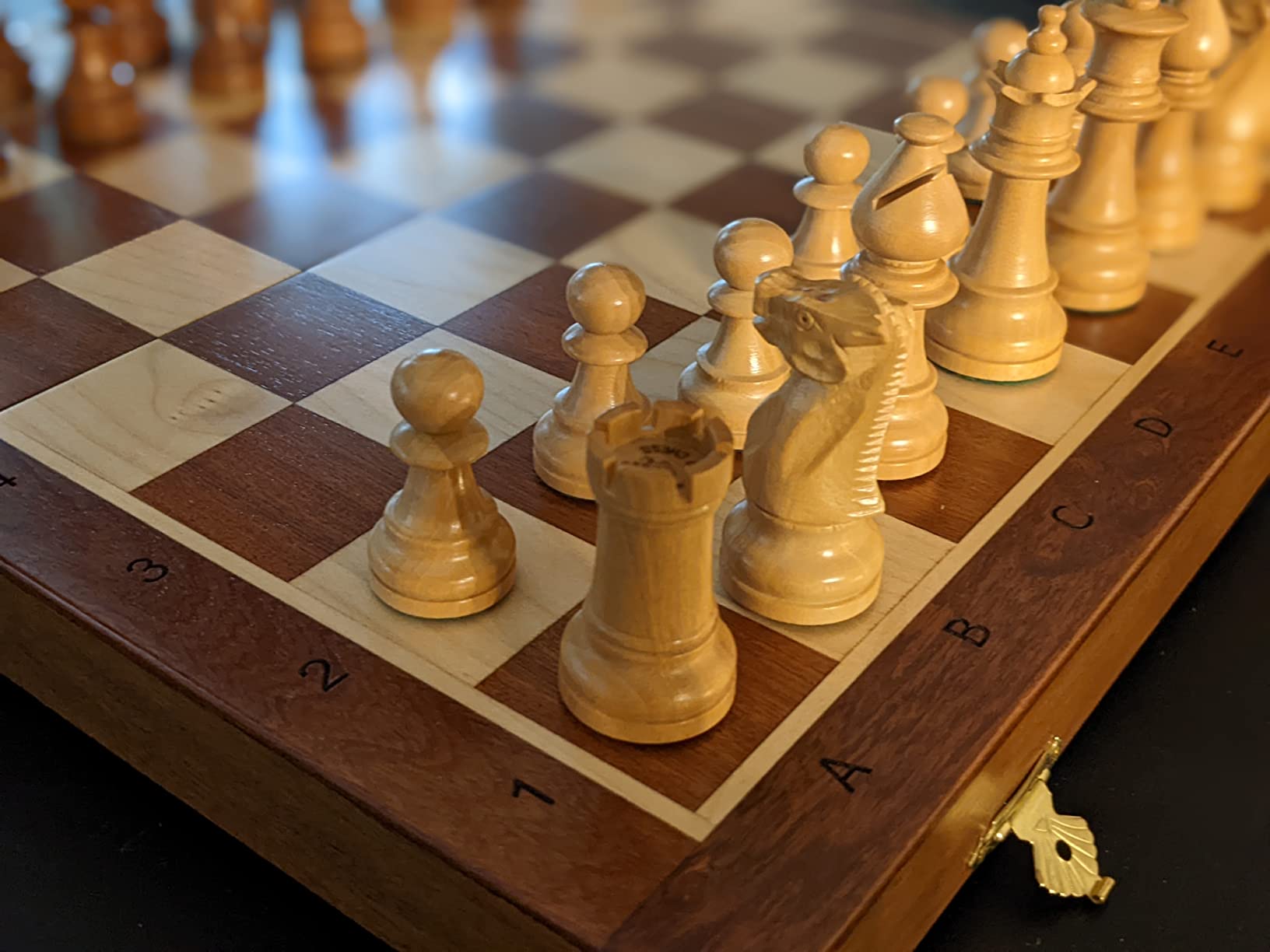 House of Chess - Victorian Staunton Golden Acacia Wood Chess Set - 14 x 14 Inches Wooden Folding Chess Board with Algebraic Notation - Wooden Chess Pieces with King Height 3 Inches + 2 Extra Queens customer photo 2