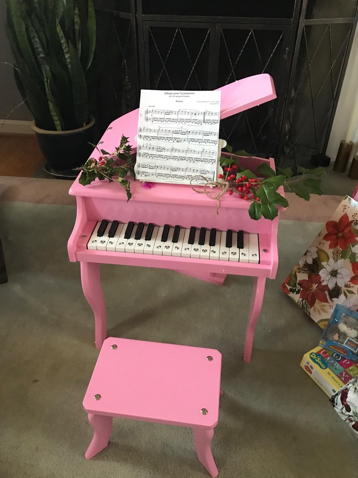 Costzon Classical Kids Piano, 30 Keys Wood Toy Grand Piano with Music Stand and Bench, Mini Musical Toy for Child, Ideal for Children's Room, Toy Room, Best Gifts (Straight Leg, Pink) customer photo 2