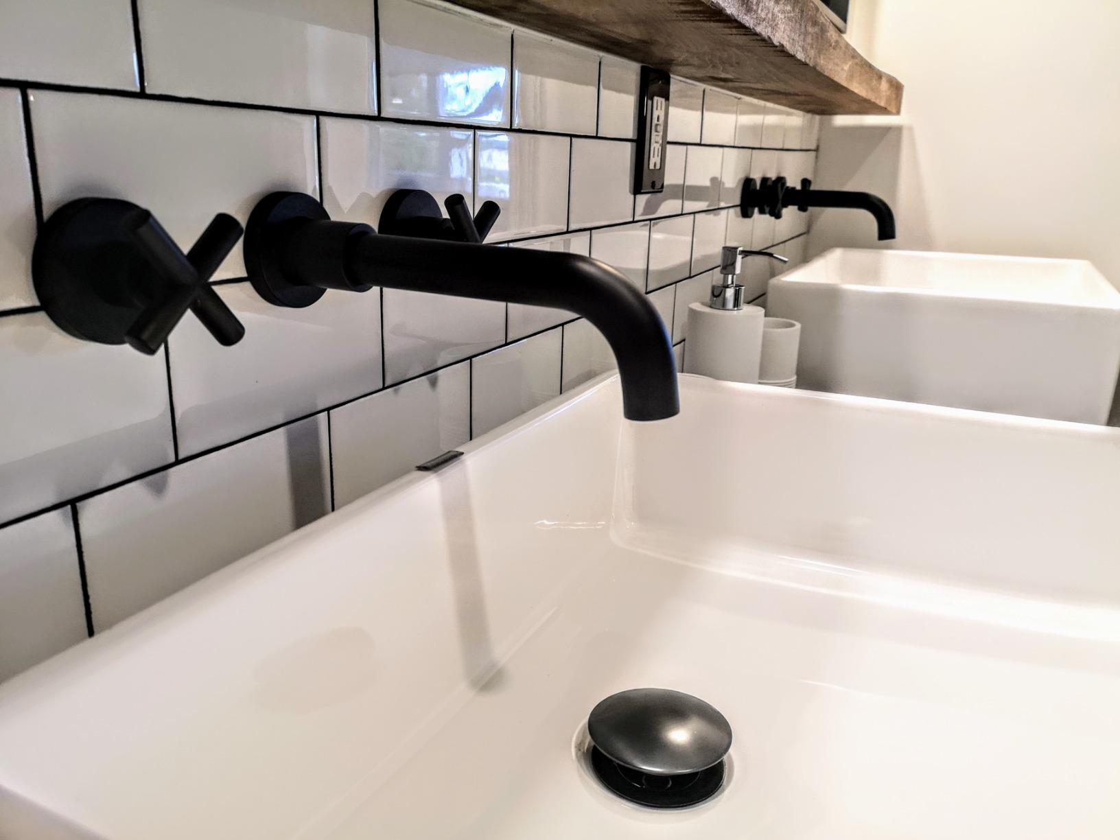 SITGES Brushed Nickel Bathroom Faucet, Double Handle Wall Mount Bathroom Sink Faucet and Rough in Valve Included (Brushed Nickel) customer photo 2