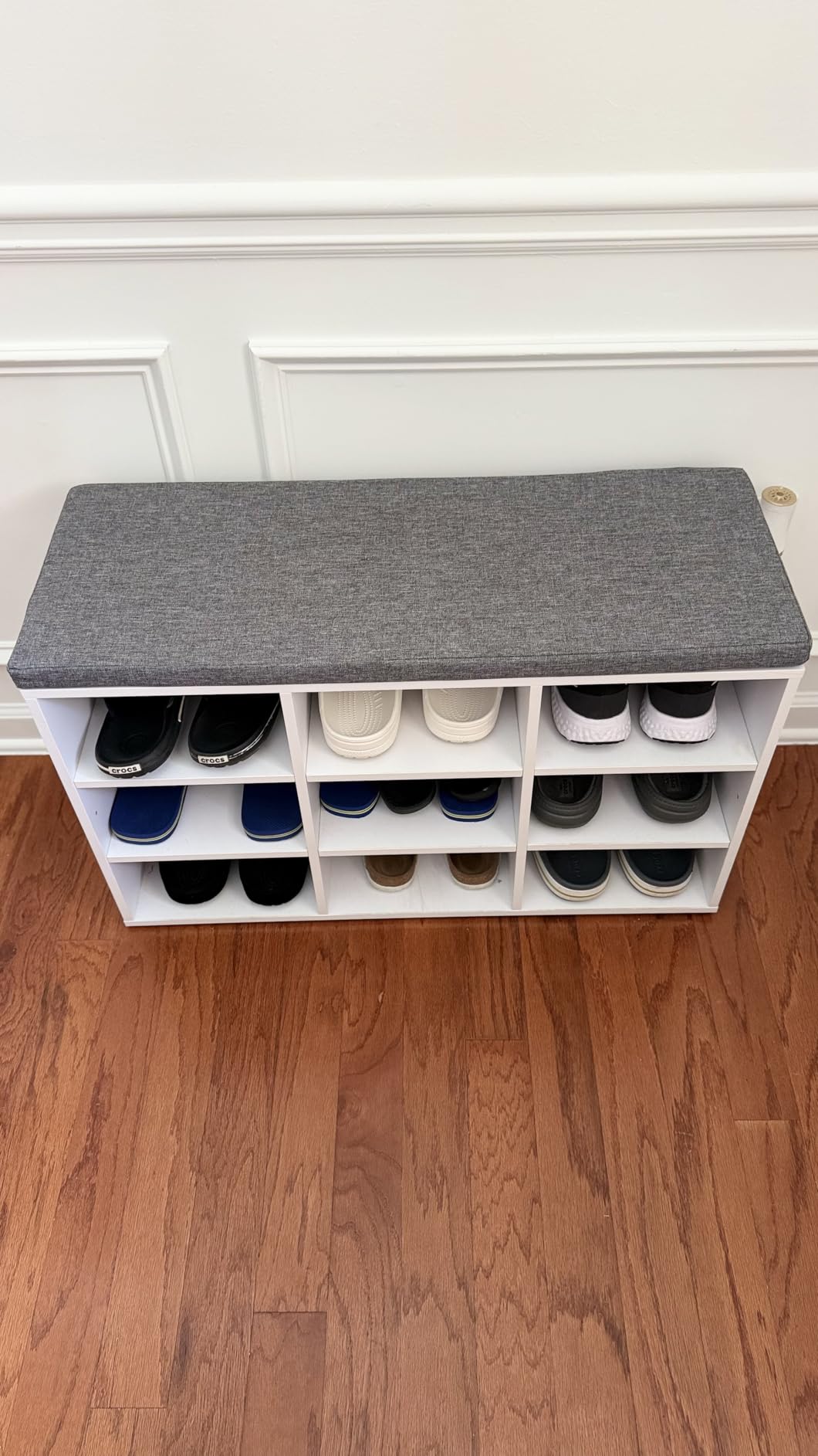VASAGLE Shoe Bench with Cushion, 15 Compartments, 11.8 x 41.3 x 18.9 Inches | Entryway Storage Bench with Padded Seat, for Bedroom, Cloud White and Dove Gray, CUSTOS Collection ULHS15WT customer photo 2