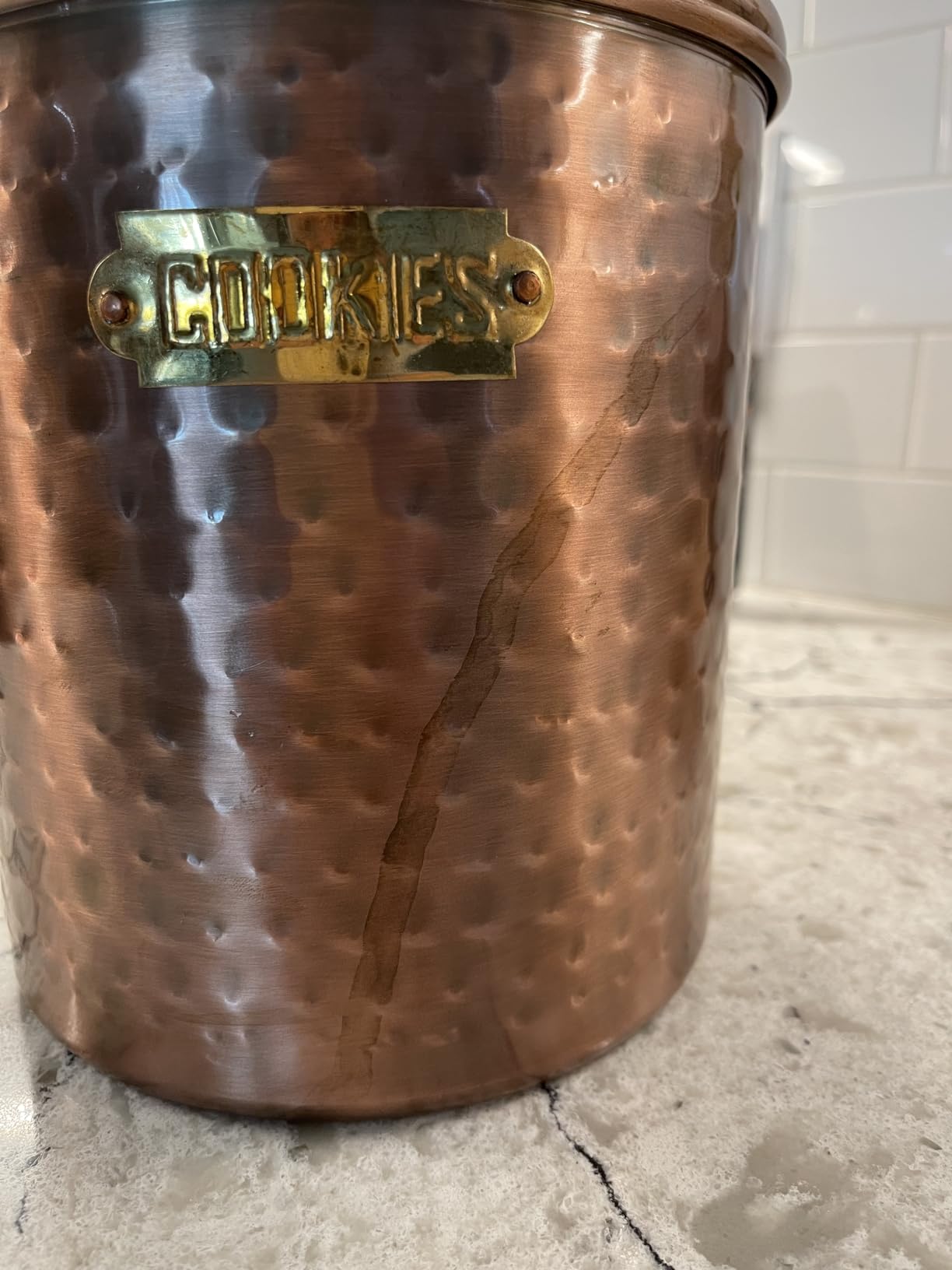 NuSteel Hammered Stainless Steel JAR, Cute Container, Decorative Kitchen Food Storage Holder for Cookies, Biscuits, and Baked Treats, with Rubber Seal lid, Copper Antique, Model:TG-1844AC customer photo 2