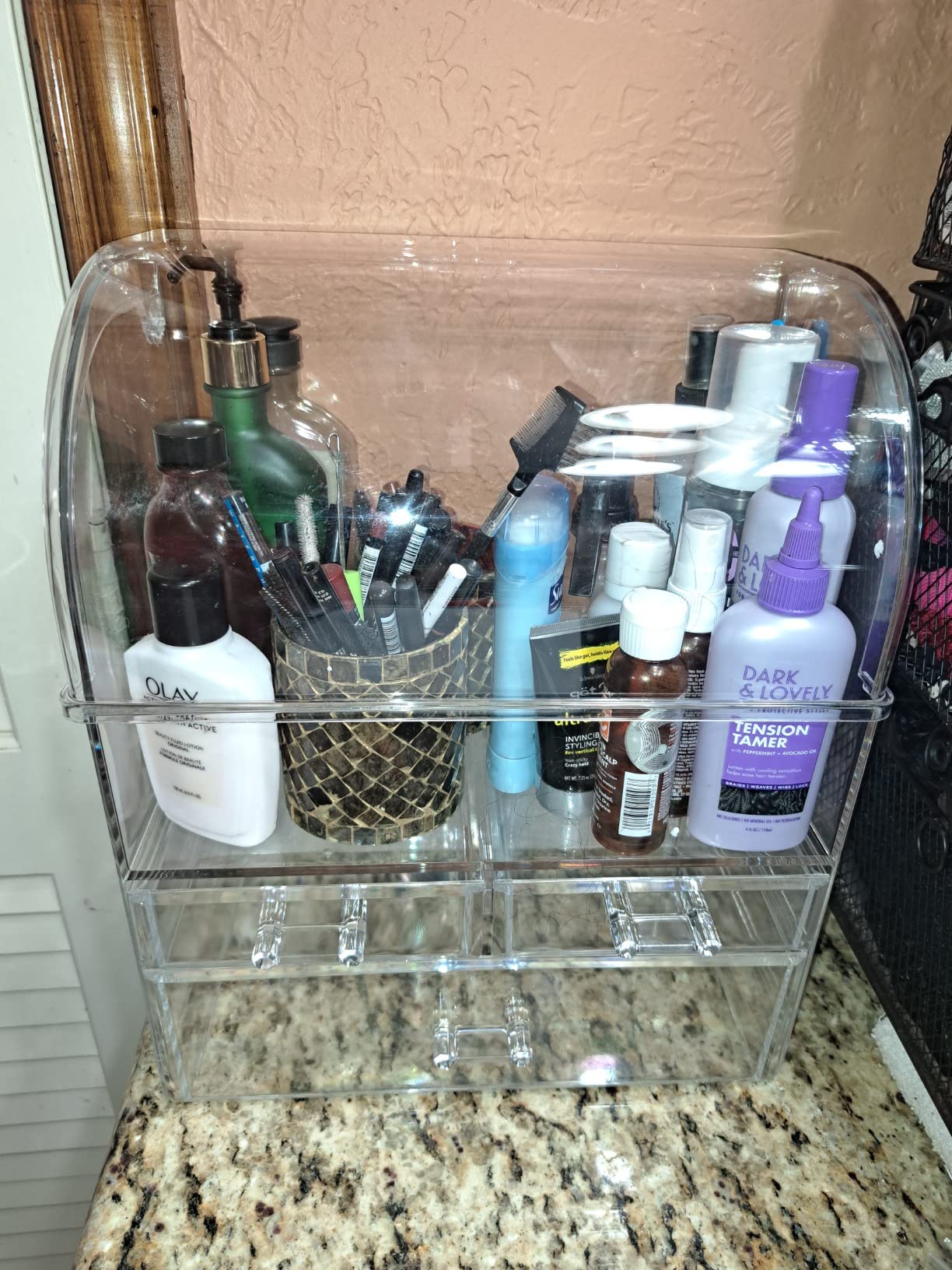 MOOCHI Clear Professional Large Cosmetic Makeup Organizer Bathroom Storage Display Case with Drawers customer photo 1