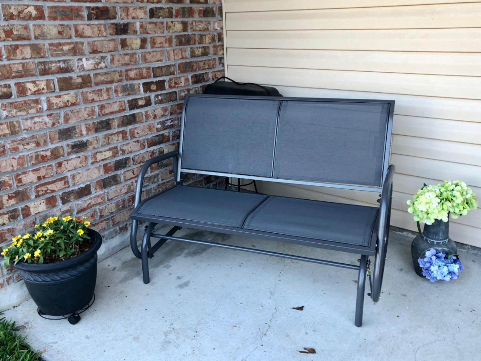 GIANTEX 48 Inch Swing Glider Chair, 2 People Swing Lounge Glider Chair | Cozy Patio Bench with Spacious Space for Outdoor & Indoor, Backyard, Poolside, Lawn Steel Rocking Garden Loveseat, Brown customer photo 1