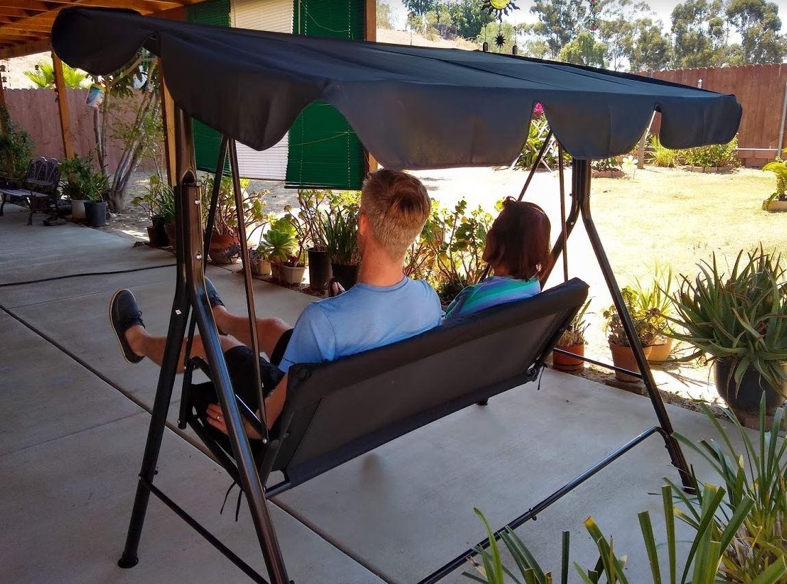 Esright 3-Seat Outdoor Porch Swing Chair with Adjustable Canopy, Balck customer photo 1
