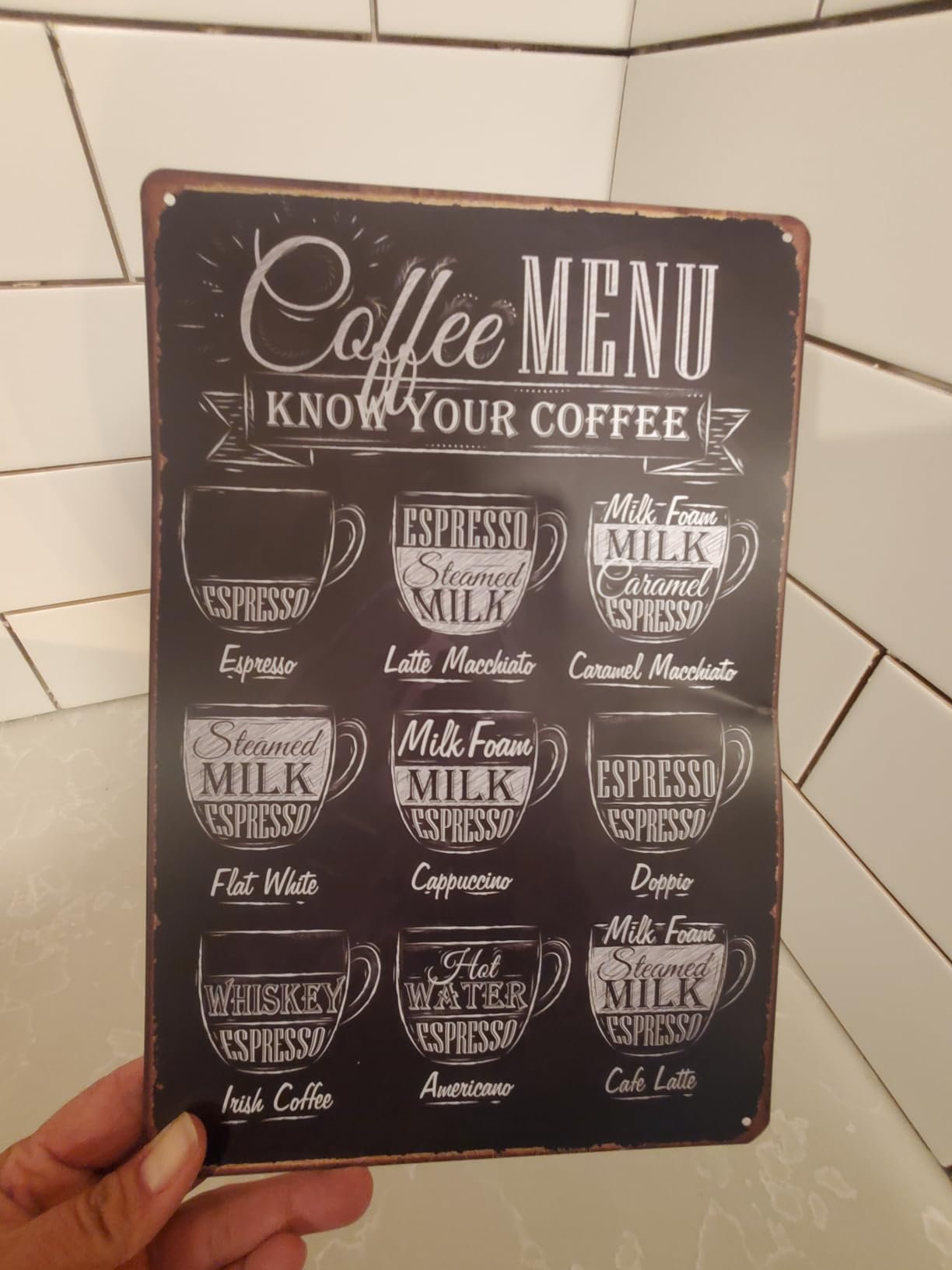 Vintage Coffee MENU Metal Signs (12 x 8 Inches, Tin Material, Perfect for Cafe, Bar, Home Wall Decor) customer photo 2