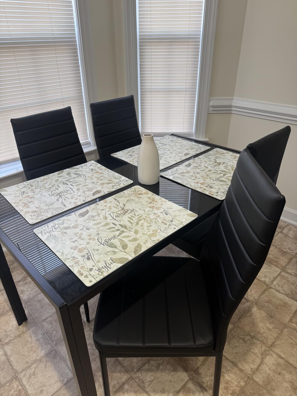 FDW 5-Piece Dining Table Set, Black, Glass Kitchen Table, With 4 Upholstered Chairs and Faux Leather Cushions, Space-Saving and Modern Design, Easy to Assemble, for Dining Room customer photo 2