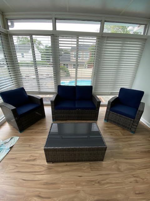 JOIVI Patio Furniture Set, 4 Piece Outdoor Patio Conversation Set, All-Weather PE Rattan Wicker Sectional Patio Sofa Set with Tempered Glass Coffee Table, Brown customer photo 2