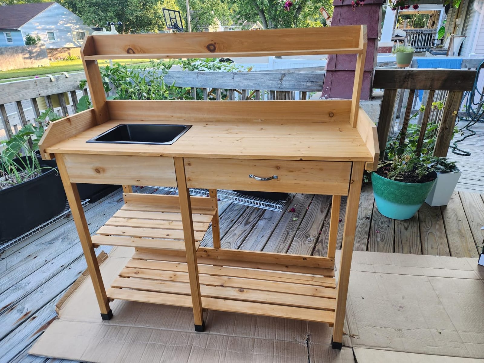 Topeakmart Outdoor Potting Bench with Sink for Patio, Garden Table, Gray customer photo 2