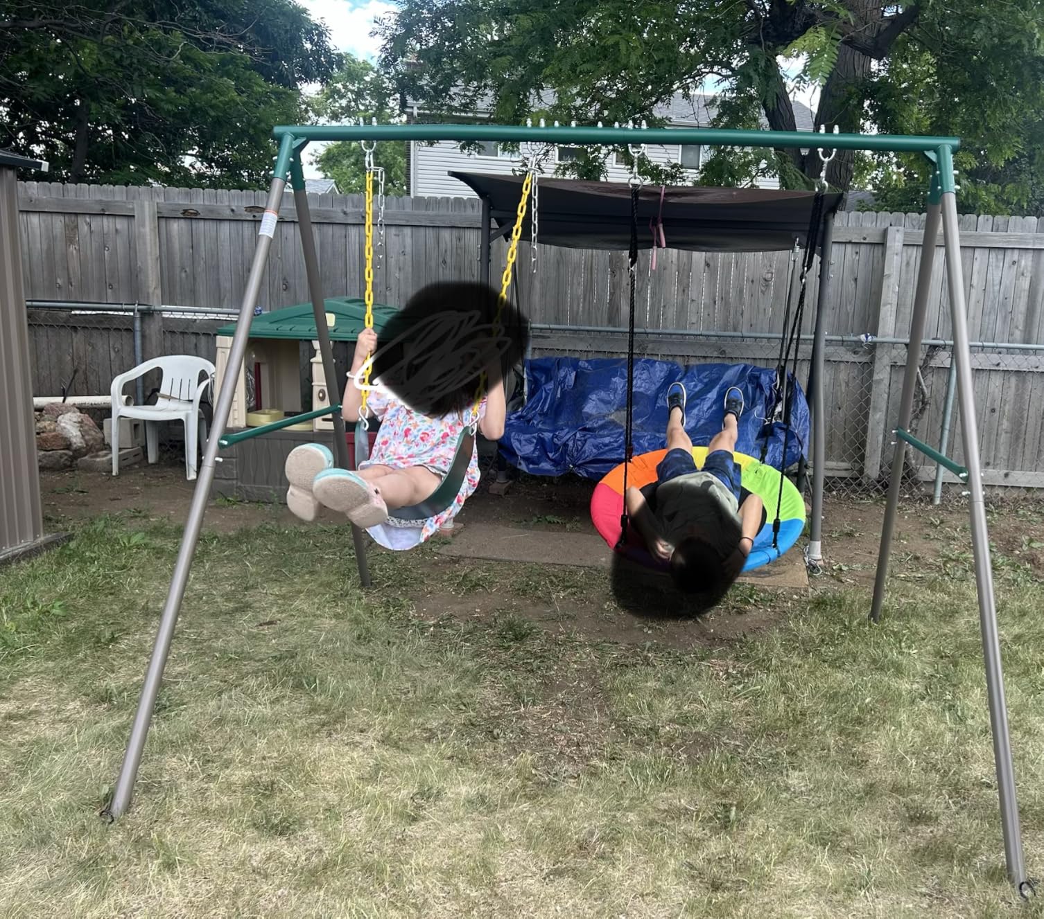Trekassy 440lbs Swing Sets for Backyard, 2 Seat Saucer & Belt Swing - Green customer photo 2