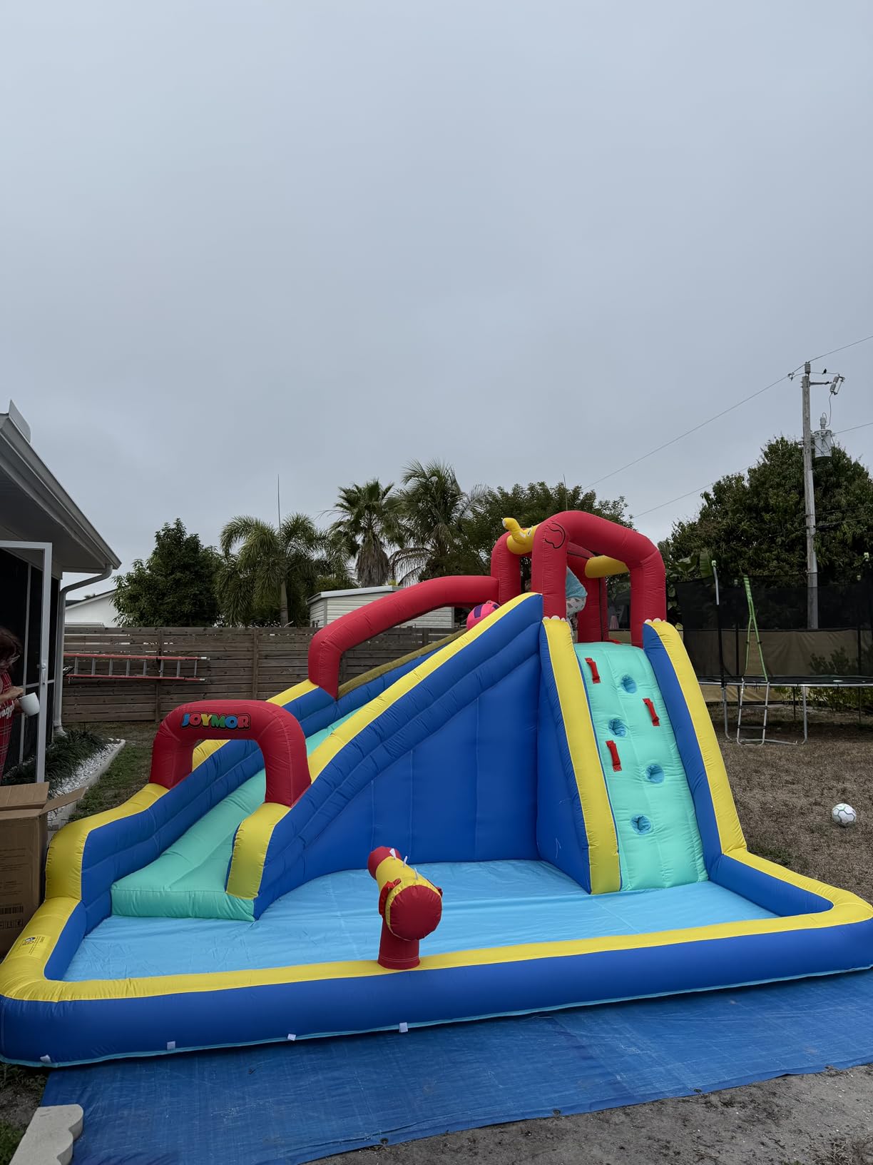 JOYMOR Inflatable Water Slide Park with Splash Pool, Climbing Wall, Water Cannon,Blow up Water Slides for Backyard Outdoor Fun Summer Water Plays for Party Birthday Gift (Orange & Yellow) customer photo 2