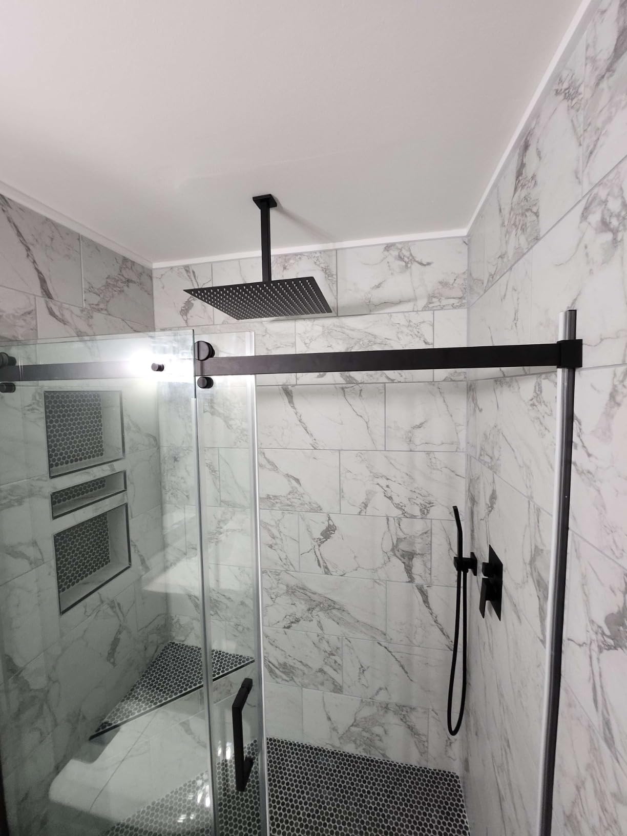Aolemi Ceiling Shower Faucet with Handheld 12 Inch Head Matte Black customer photo 2