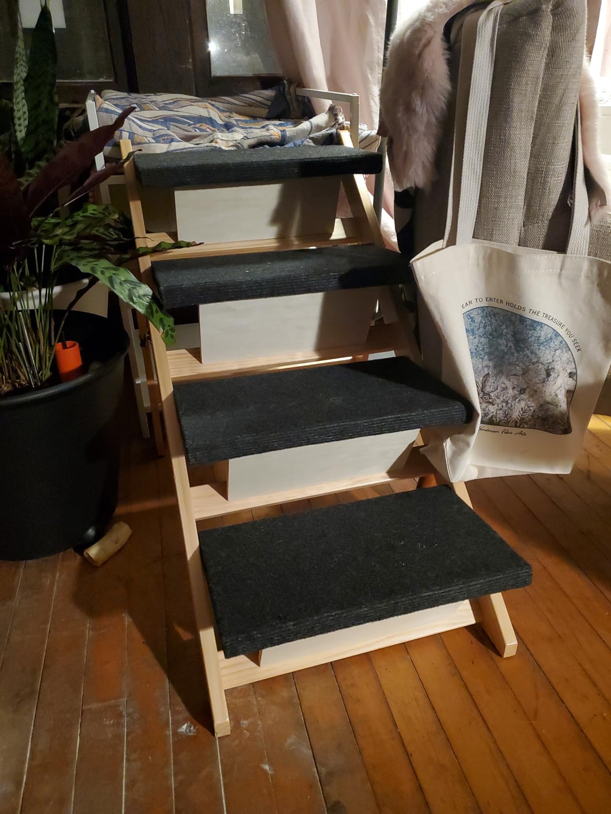 MEWANG Wood Pet Stairs, 4-Step Dog Stairs for Beds, Couches & Cars, 25