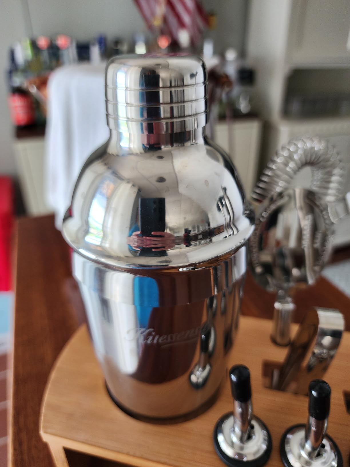 KITESSENSU Cocktail Shaker Set Bartender Kit with Stand | Bar Set Drink Mixer Set with All Essential Accessory Tools: Martini Shaker, Jigger, Strainer, Mixer Spoon, Muddler, Liquor Pourers | Silver customer photo 2