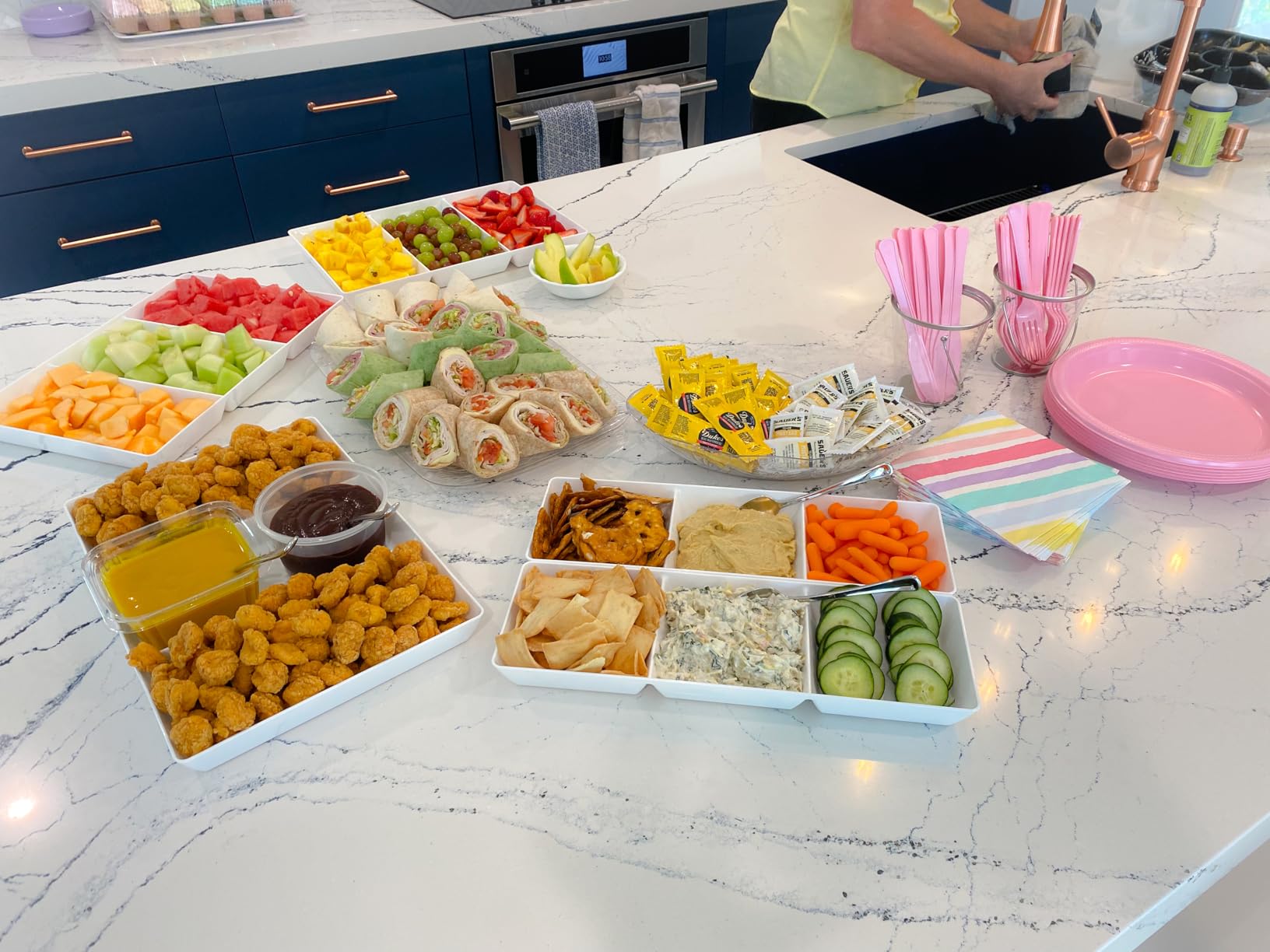 US Acrylic Avant White Plastic Divided Serving Trays (Set of 3) 15” x 10” | Large Reusable 3-Section Party Platters | Serve Appetizers, Fruit, Veggies, & Desserts | BPA-Free & Made in USA customer photo 2