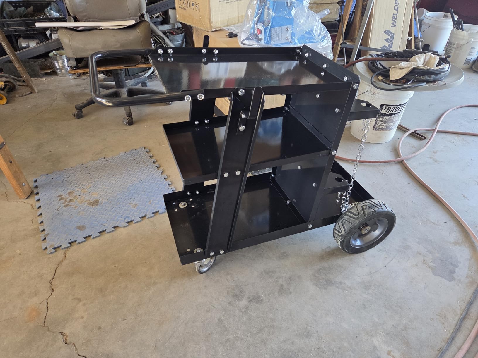 Weldpro 3-Tier Heavy Duty Welding Cart, Welder Cart for MIG/TIG Welder & Plasma Cutter, 400Lbs Capacity Rolling Welding Trolley with 360°Swivel Wheels & Safety Chains customer photo 2
