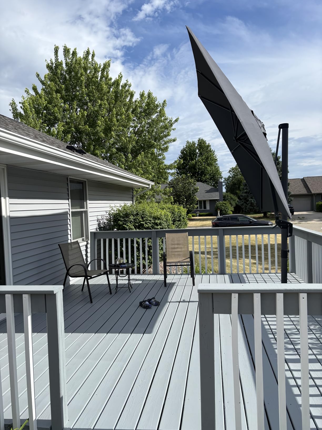 PURPLE LEAF Cantilever Umbrella 9' x 11.5' Rectangle 360° Rotation Grey customer photo 1