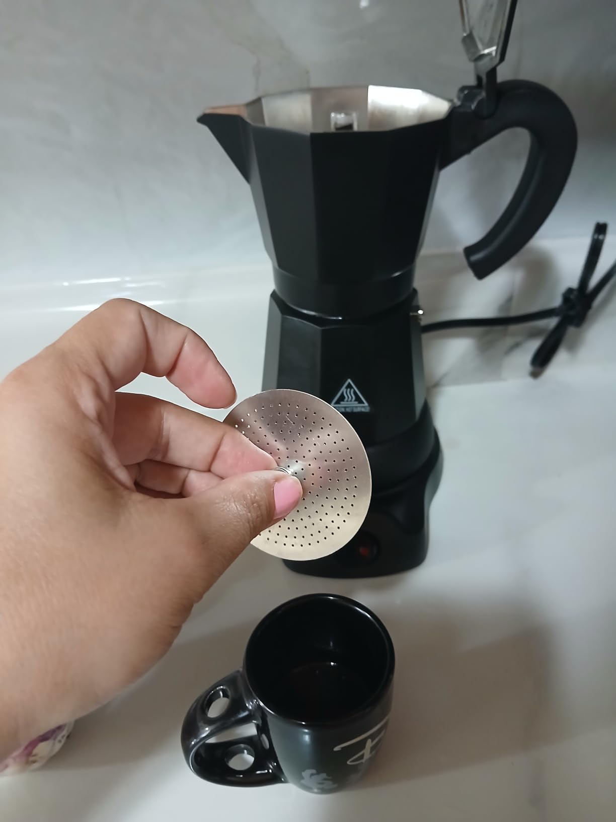 SHANGSKY Coffee Pot Electric Moka Pot 6 Cup, Aluminum Espresso Coffee Maker customer photo 1